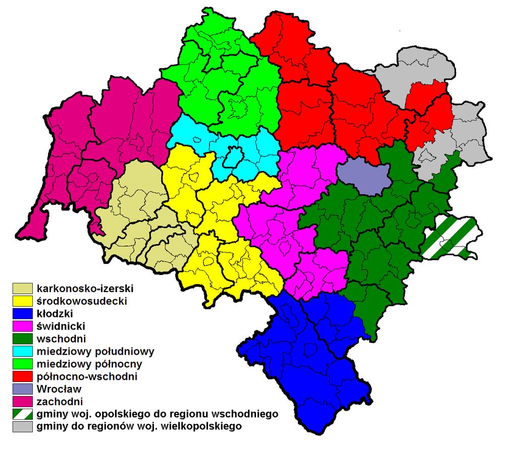 Ryc. 3-1 Wariant I podziału Województwa Dolnośląskiego na regiony gospodarki odpadami komunalnymi Region zachodni Region obejmuje 20 gmin z powiatów: bolesławieckiego, lubańskiego i zgorzeleckiego.