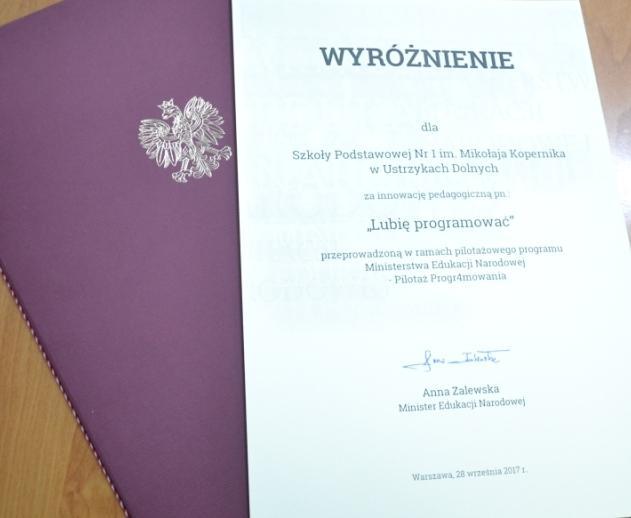 We wrześniu 2017 nasza szkoła otrzymała wyróżnienie