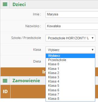 7) Wybierz klasę Gdy dziecko uczęszcza do przedszkola wybierz