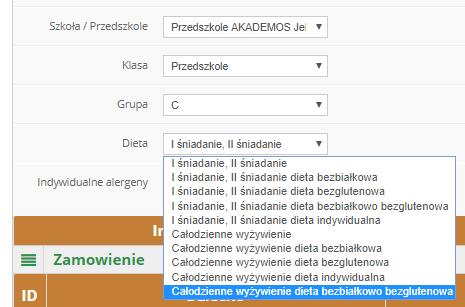 Jeśli dziecko nie posiada diety wybierz opcję całodzienne wyżywienie.