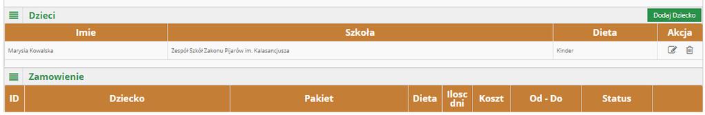 9) Edycja danych dziecka Po zapisaniu danych dziecka, możesz je edytować klikając na symbol ołówka w rubryce