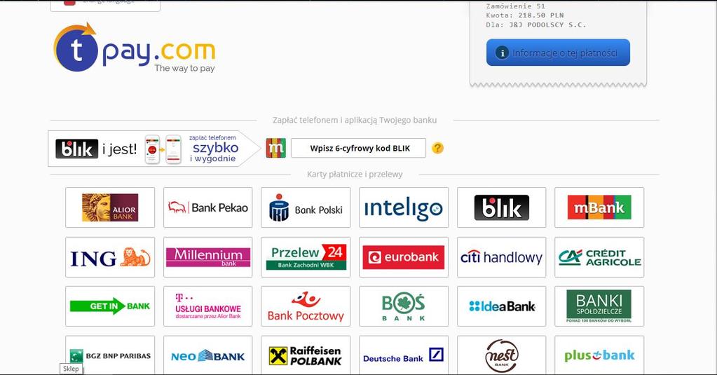 12) Zapłać Dokonaj płatności z tpay.com wybierając swój bank.
