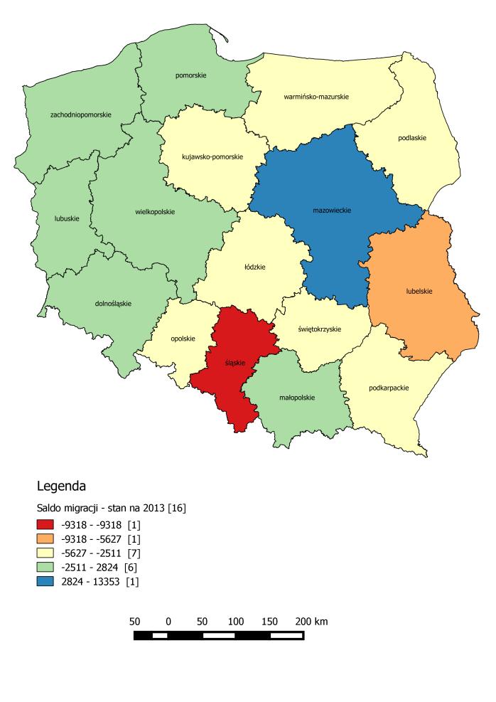 Saldo migracji w układzie województw.