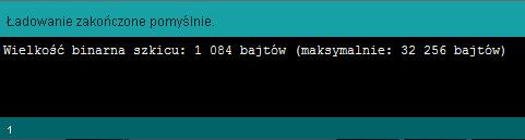 Drugie polecenie odpowiada za przesłanie programu do płytki Arduino UNO. Po kliknięciu przycisku Załaduj na płytce powinny zamigać diody opisane jako TX oraz RX.