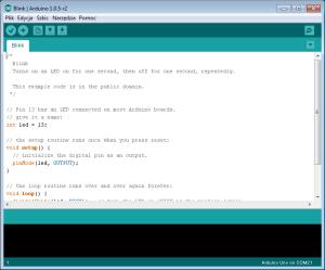 Edytor Arduino Jeśli masz już Arduino Wcześniej pisałem, że w tej części nie będziemy programować. Jednak, jeśli masz już Arduino możesz zrobić coś bardzo prostego, aby sprawdzić czy wszystko działa.