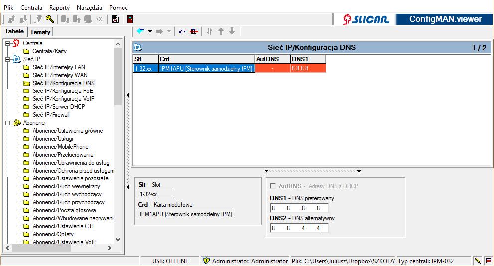 2. Sieć IP/Konfiguracja DNS W tej zakładce ustawiamy serwery DNS (tyczy się to