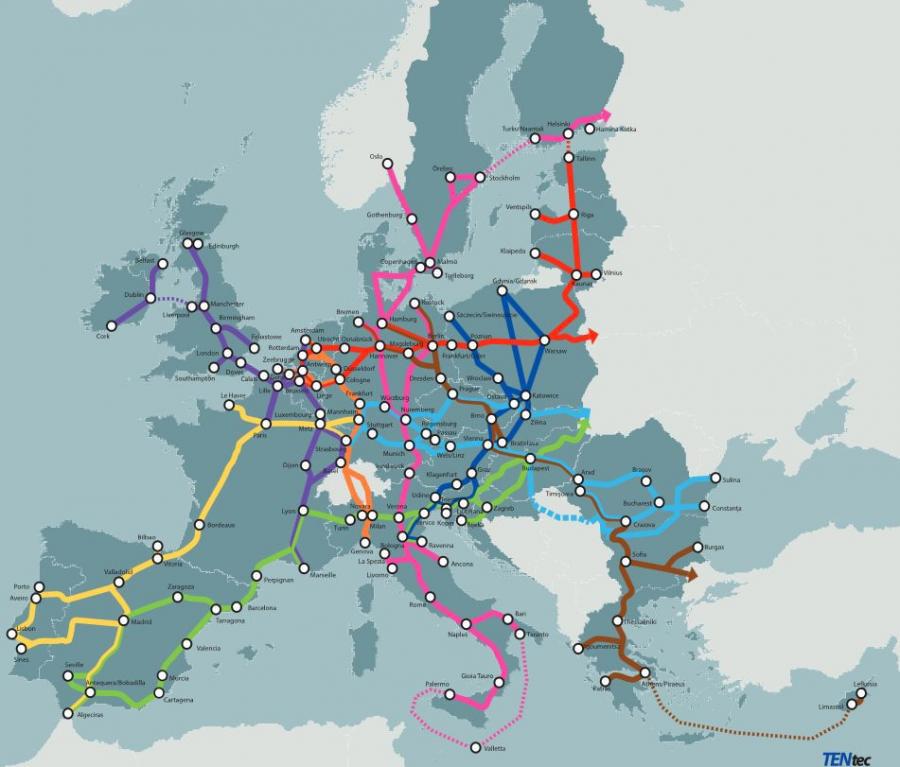 35 projektów transgranicznych mających na celu usunięcie wąskich gardeł; oraz będzie się opierać na dziewięciu głównych korytarzach transportowych.