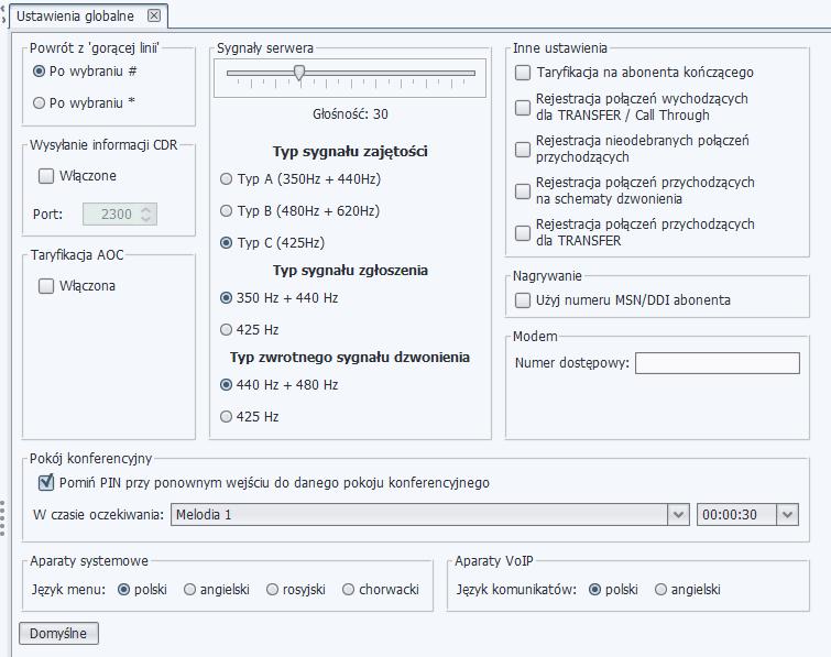 Włączenie opcji wyłącza taryfikację na podstawie ustawień wprowadzonych w menu Taryfikacja Grosik. Sygnały serwera regulacja głośności wszystkich sygnałów serwera słyszanych w słuchawce.