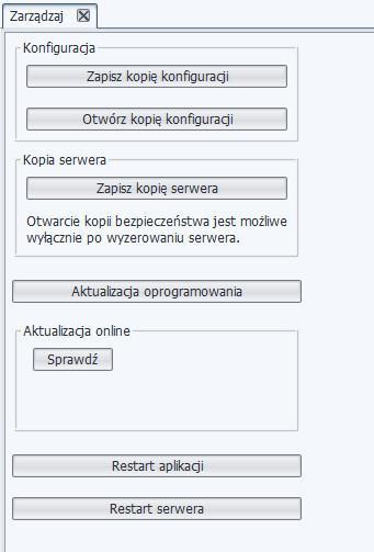 Zapisz kopię serwera mechanizm tworzenia beckup-u systemu. W kopi serwera zapisywane są: konfiguracja serwera, zapowiedzi głosowe, billing, komunikaty i zapowiedzi poczty głosowej.