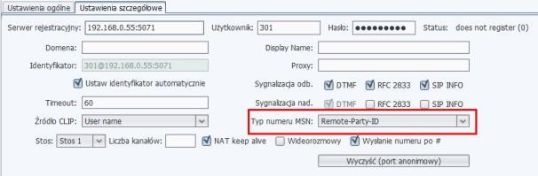 każdego z portów ustawić: Typ numeru MSN: Remote-Party-ID Plan