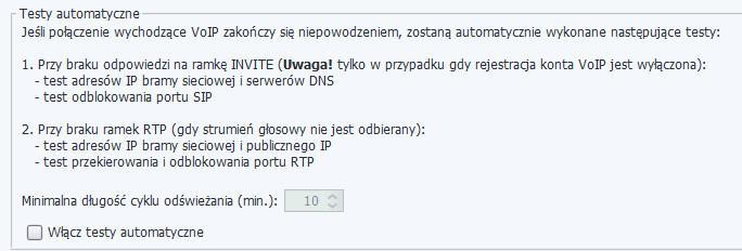 Wyniki przeprowadzonych testów zapisywane są w menu: Diagnostyka VoIP Raport z pracy VoIP. 14.2.