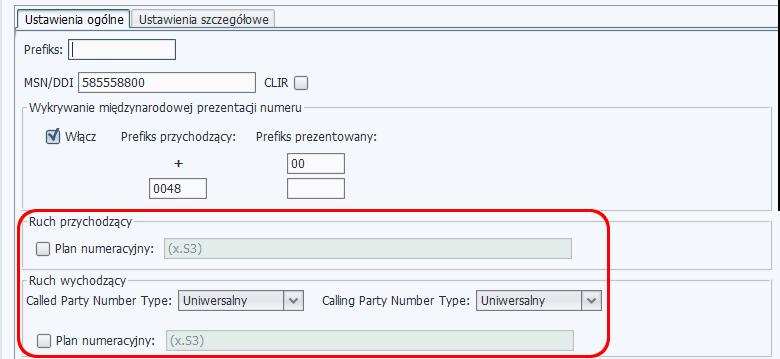 międzynarodowym i operator przesyła numer: 0048585558800, wówczas zgodnie z rysunkiem w przykładzie 2 na telefonie zostanie zaprezentowany numer CLIP 0585558800, gdzie: cyfra 0 jest domyślnie