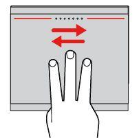 Przesuwanie trzema palcami Połóż trzy palce na trackpadzie i przesuń je w lewo, aby pokazać następny