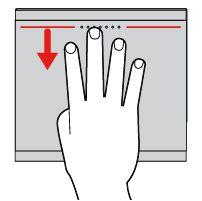 Przesuwanie czterema palcami Połóż cztery palce na trackpadzie i przesuń je do dołu aby pokazać pulpit.