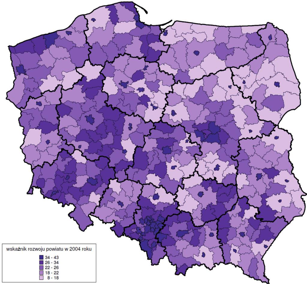 Poziom rozwoju społeczno-ekonomicznego powiatów w Polsce 205 4. Wyniki badań Poziom rozwoju powiatów w Polsce w latach 2004 i 2009 przedstawiono na rys. 1 4.