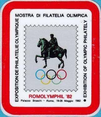 Winietka oraz arkusik pamiątkowy ROMOLYMPHIL 82 z reprodukcją włskich znaczków olimpijskich RZYM 1960 Prezes Bura był już doskonale znany międzynarodowo, jako autor licznych