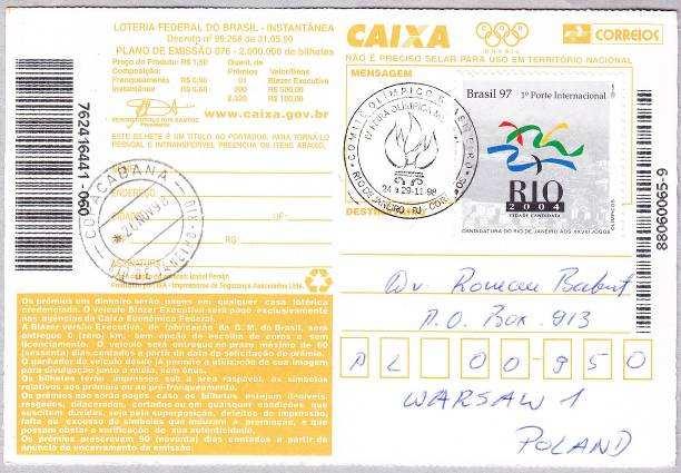 Kupon olimpijskiej loterii pieniężnej w formie