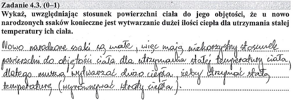 Biologia 31 Przykład 6. Stosunkowo duża grupa zdających błędnie odnosiła się do wytwarzania energii w mitochondriach, a nie do przetwarzania jednej formy energii w inną. Przykład 7.