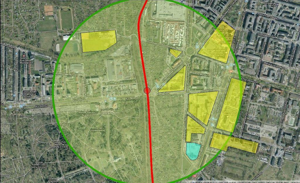 Zasięg oddziaływania stacji Szczecin Cmentarz Centralny ZUT Osiedle akademickie ZUT Osiedle