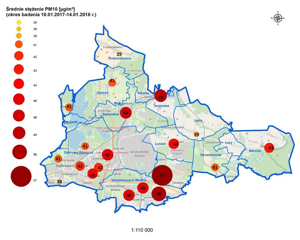 Analiza, interpretacja i wnioski z badania rozkładu stężeń pyłów PM2,5 i PM10 z użyciem Systemu Badania Jakości Powietrza LUMA dla miasta Dąbrowa Górnicza. Raport za Mapa 5.