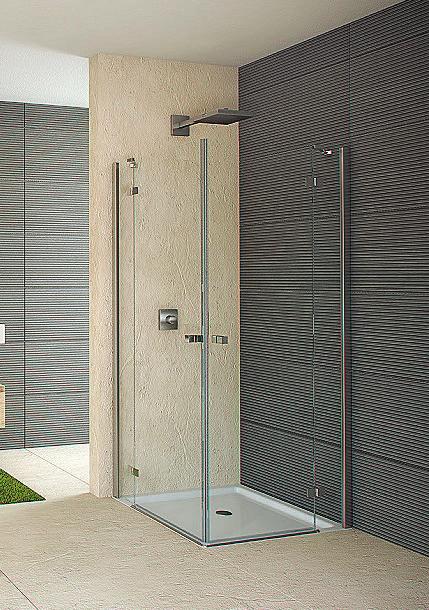 Kabiny i ścianki natryskowe sanitaone KABINA NAROŻNA Z dwoma drzwiami uchylnymi i dwoma stałymi segmentami, z profilami przyściennymi.