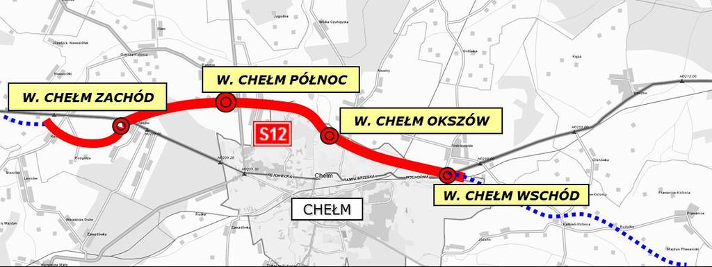 Długość: 17 km Zadania ujęte w PBDK w perspektywie finansowej 2014-2023 Budowa obwodnicy Chełma w ciągu S12 zapewnione finansowanie na prace przygotowawcze i na roboty proces przygotowawczy Stan