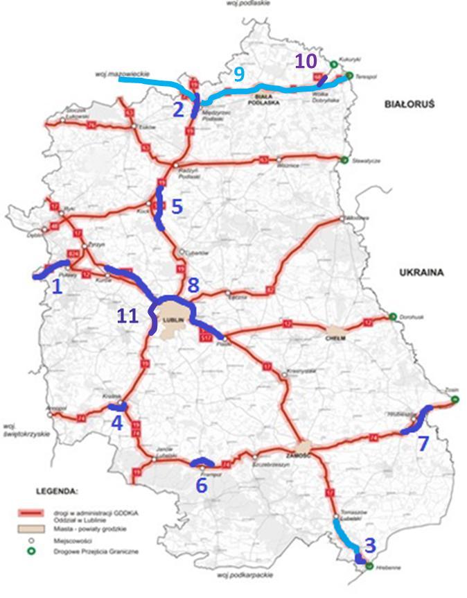 Zadania inwestycyjne zrealizowane w latach 2006 2017 1. S12: I etap budowy obwodnicy Puław (12,7 km) 2. S19: obwodnica Międzyrzeca Podlaskiego (6,6 km) 3.