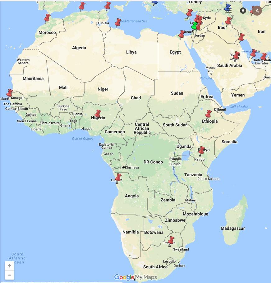 Obecnie na kontynencie afrykańskim mamy 12 ambasad (Rabat, Algier, Tunis, Trypolis, Kair, Addis Abeba, Nairobi, Dar es Salaam, Pretoria, Luanda, Abudża, Dakar).