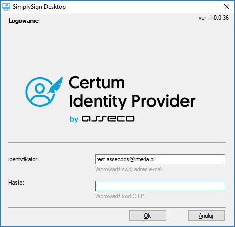 Rysunek 20: Aplikacja SimplySign Desktop logowanie do usługi Należy wprowadzić nazwę użytkownika i