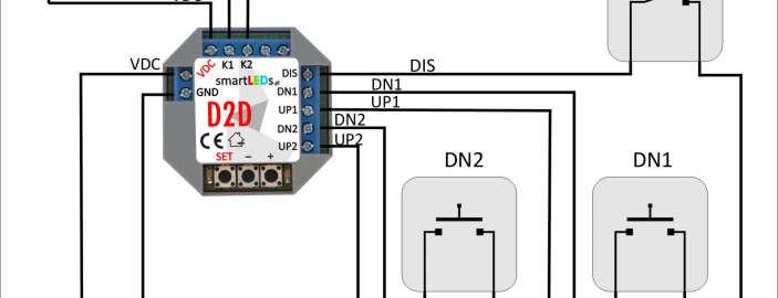 smartleds D2D Instrukcja użytkownika v2.3 Rys. 3 Podstawowy schemat instalacji sterownika D2D (pełna regulacja jasności). 6.