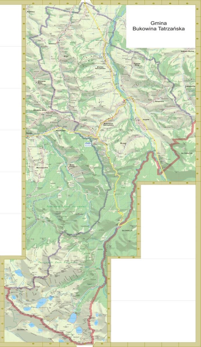 Rysunek 7 Mapa Gminy Bukowiny Tatrzańskiej 89 6.2 Lokalizacja, ukształtowanie terenu, charakterystyka demograficzna Ukształtowanie terenu Zgodnie z podziałem fizyczno-geograficznym Polski, wg prof. J.