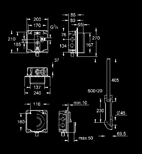 ZAWORY SPŁUKUJĄCE DO WC 37 153 000 248,00 Ciśnieniowy automat spłukujący wbudowa w ścianę tylko do instalacji zasilającej DN 20 blokada wstępna regulacja 6-9 l można stosować od 1,2-5,0 bar ciśnienia