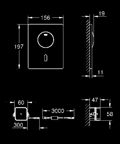 transformatorem 100-230 V AC, 50-60 Hz, 6 V DC do spłukiwania jednofunkcyjnego do zbiornika spłukującego do WC GD 2 serwomotor wbudowa w ścianę zamocowanie zakryte przycisk uruchamiający 156 x 197 mm