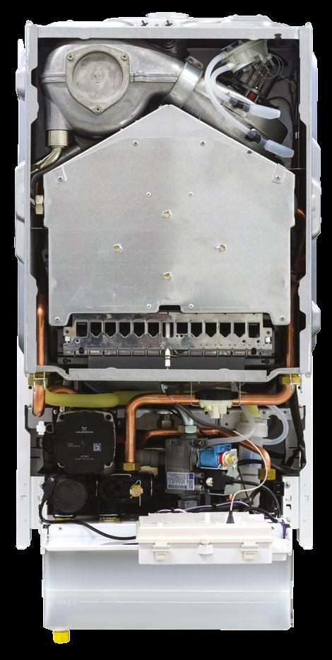 BUDOWA I WYMIARY KOTŁA Aluminiowy wymiennik kondensacyjny zamontowany w górnej części urządzenia Zestaw zbioru i neutralizacji kondensatu (opcjonalnie) Energooszczędna pompa Zawór trójdrogowy Płyta