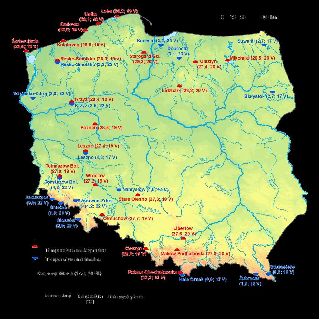 2. Temperatury ekstremalne w regionach