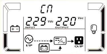 Test Opis akumulatorów Jeśli UPS pracuje w trybie sieciowym lub CVCF naciśnij przez min 0.5 sekundy przycisk TEST.