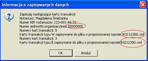 8. Po kliknięciu przycisku OK pojawi się informacja o zapisywanych plikach.