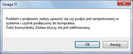 W przypadku wystąpienia komunikatów przy podpisywaniu kart transakcji - jak na poniższej