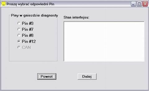 Rys. 9 - program Opel TECH2 - przełączenie na odpowiedni styk w złączu.