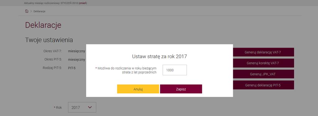 deklaracji PIT 5 Klikając Generuj deklarację PIT 5 w pierwszym etapie masz