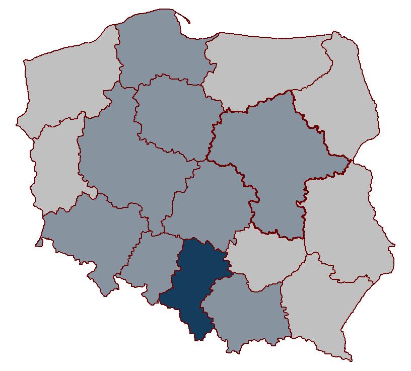 Udział gruntów zabudowanych i zurbanizowanych w ogólnej powierzchni województw 12,7% (1) 5,0% do 7,2% (8) 3,8% do 5,0% (7) (w nawiasie podano