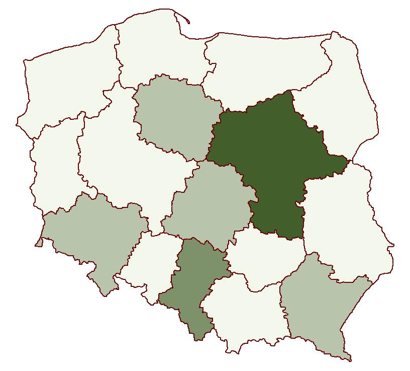 Dyslokacja budynków objętych zestawieniami zbiorczymi egib w województwach 556 868 (4,6%) 445 156 (3,7%) 588 704 (4,9%) 903 354 (7,5%) 403 529 (3,3%) 395 085 (3,3%) 592 296 (4,9%) 2 106 179 (17,4%)