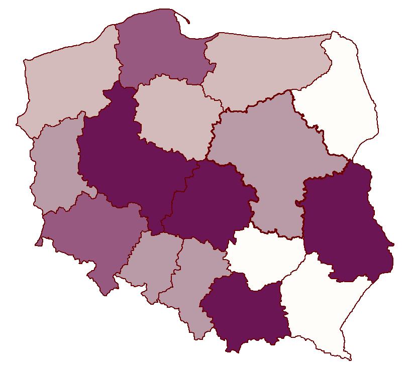 Udział powierzchni gruntów nieobjętych modernizacją ewidencji gruntów i budynków w ogólnej powierzchni województw 61 323 92 760 251 982 235 008 23 169 2 686 6 627 7 476 59 311 4 806 1 306 120 238 355