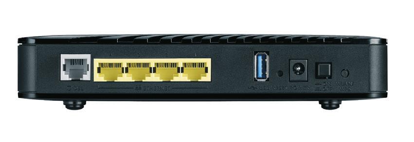 2.2. Tylny panel Tylny panel modemu VDSL2 posiada interfejsy: DSL, 4xEthernet (LAN), USB, przycisk Reset, złącze do zasilacza (Power), włącznik zasilania ON/OFF oraz włącznik/wyłącznik sieci