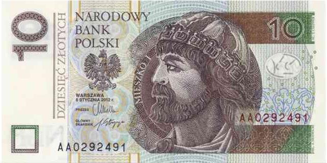 Awers banknotu W centralnej części portret księcia Mieszka I inspirowany ryciną Jana Matejki. Na lewo od portretu dwie rozety inspirowane wzorem z posadzki katedry gnieźnieńskiej.