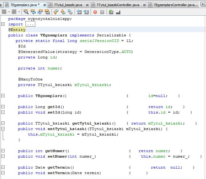 (15) Encja TEgzemplarz - Zmiana typu klas danych na typ @Entity () dodano adnotacje, nowy