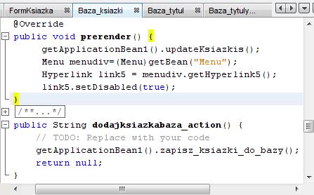 4.3. Oprogramowanie dotyczące formularza Baza_ksiazki.jsp 4.3.1.
