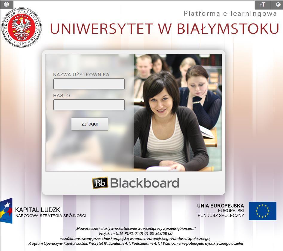 Blackboard Manual dla Prowadzących Wersja 1.0 Po wpisaniu w przeglądarce internetowej adresu: https://blackboard.uwb.edu.