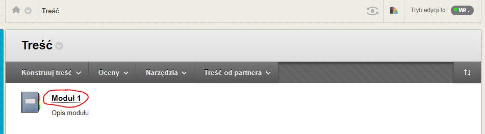 Aby wejść do nowo utworzonego modułu klikamy w jego nazwę.