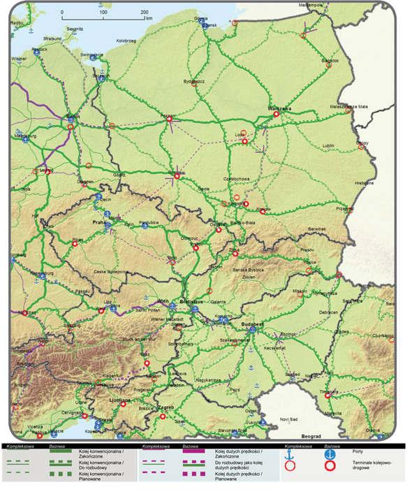 RYSUNEK 3. SIEĆ KOLEJOWA KOMPLEKSOWA I BAZOWA (TOWAROWA) W TEN-T Źródło: Załącznik I do Rozporządzenia Parlamentu Europejskiego i Rady (UE) nr 1315/2013 z dnia 11 grudnia 2013 r.